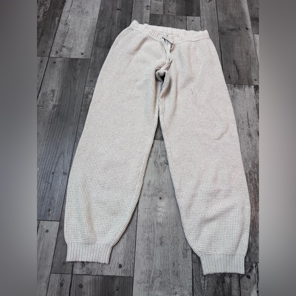 aerie Pants - Aerie Joggers Womens Small Cream Cotton Waffle Knit Lounge Pants Minimalist